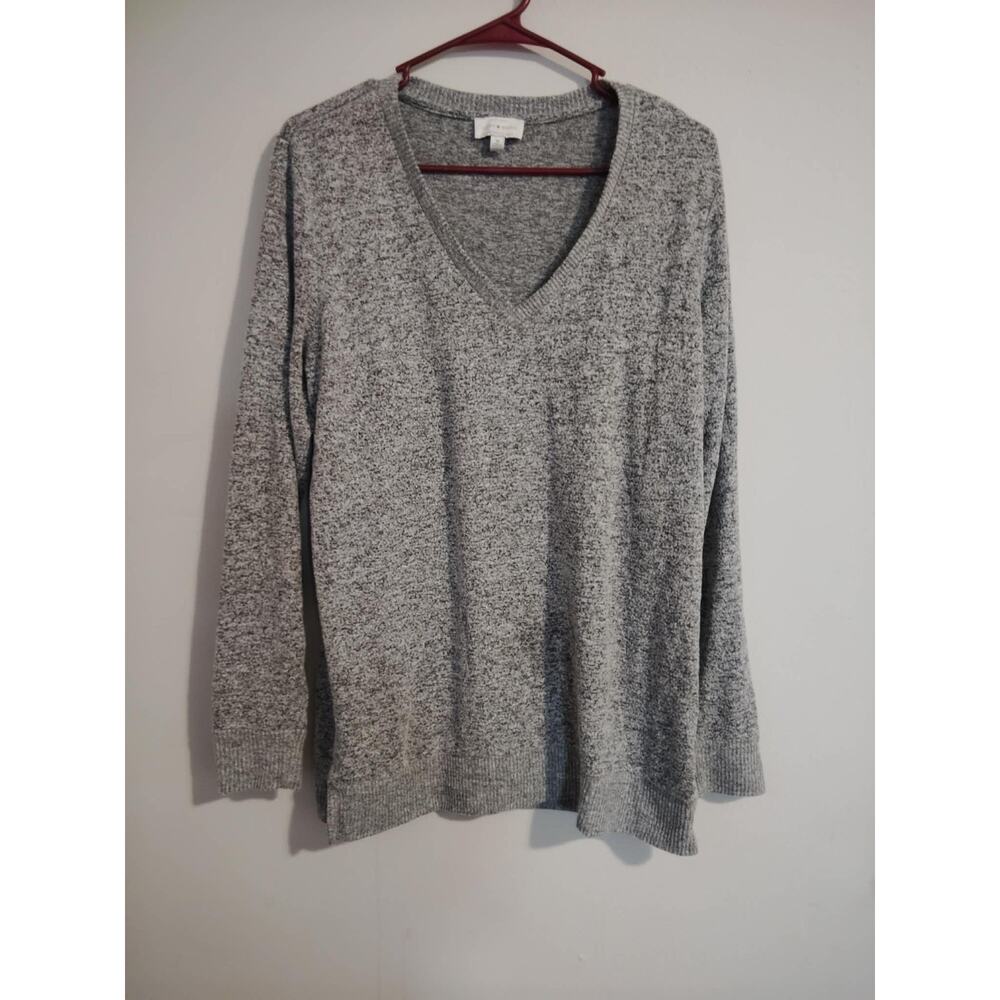 Lucky Brand‎ Women's Long Sleeve V-Neck Tunic Sweater Gray Soft Size Medium